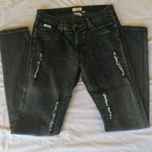 Saza distressed skinny denim with faux diamonds